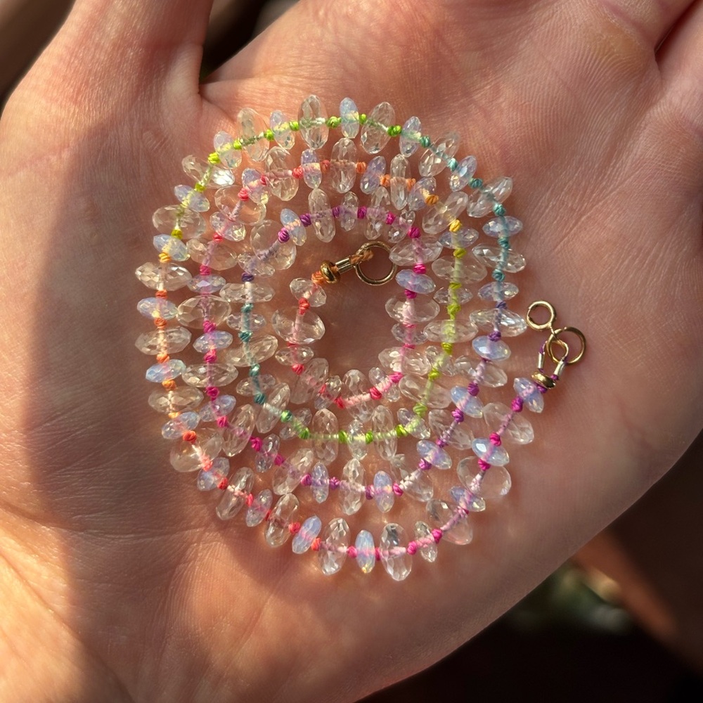 Hand Knotted Silk Quarts Necklace w/ 14k Findings